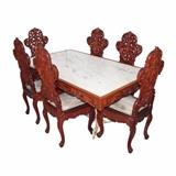 Vintage Solid Wood Oriental Dining Table with Hand Carved Skirt and Cast Iron Base.