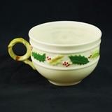Set of 9 Belleek Porcelain Christmas Holly Tea Cups, Made in Ireland