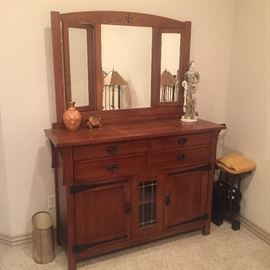Mission style dresser with tri fold mirror
