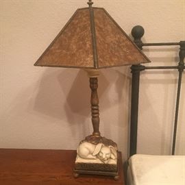 Bunny lamp with brass accents