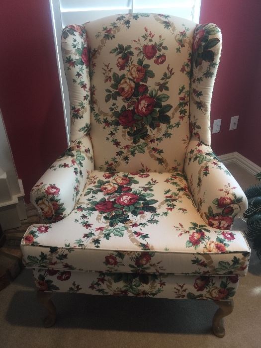 Lovely pair of floral Wing chairs