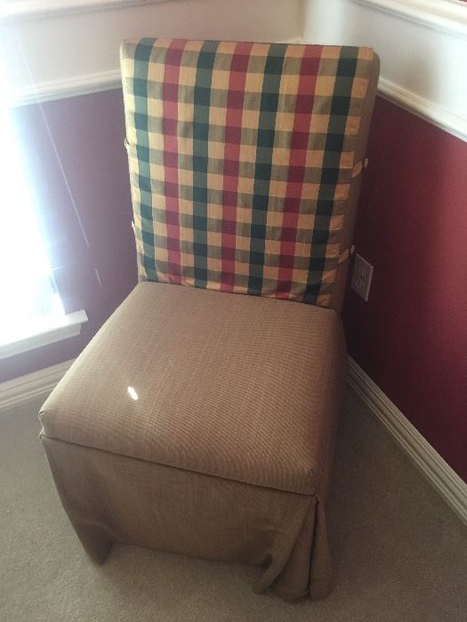 8 Linen wing chairs, (Plaid duvet comes off)