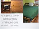 King size set, includes mattress and box springs. And more linens than can comfortably fit on the bed at the same time are also available. Cat not included, he and his brother are coming with us.