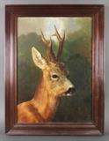 Antique European painting of roe deer
