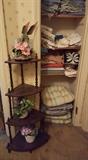Corner shelf and many towels, many brand new