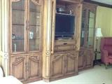 3 pieces - bookcase with glass shelves, center armoire