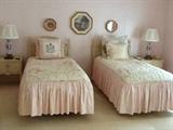 "Baker Furniture" Twin beds - headboards, frames and mattress/boxspings; matching nightstands; dresser; Also...duvets and pillow shams (2 pair of matching sets - custom)