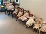 EXTENSIVE collection of dolls and furniture - very collectible! Antique baby bed/bassinet also!