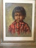 William (Bill) Hampton (American 1925 - 1977), oil on artist board, 15' x 12', "The Blue Boy___"; crying Indian boy; signed lower right; framed - 1992
