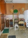 File cabinet, rugs, folding chairs - garage