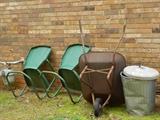 Outdoors - additional wheelbarrow, trash can, 2 metal chairs