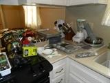 Baking pans, knife block with knives, blender & miscellaneous in kitchen