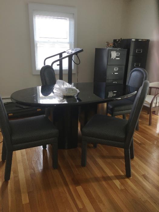 Black lacquer dining table & chairs
