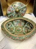 Early 20th century Asian handpainted covered oval dish.