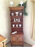 Narrow Mid 1960's Maple Cabinet & Hutch filled with Westmoreland Milke Glass