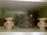Gold Rimmed Cream Soup Set & Lenox Vases