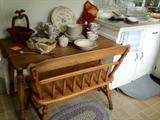 Gold Pine Mid Century Drop Leaf Farm Table & Bench