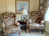 Comfy Wing Back Chairs and Nautical pictures in the upstairs den