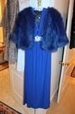 Stunning jeweled blue gown and faux fur cover