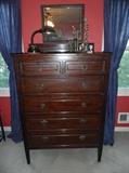 Antique tall chest of drawers, mahogany; mirror