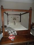 Large, 4-poster Queen sized bed; vintage blanket/storage chest