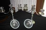 STERLING CANDELABRA WITH GLASS TOPPERS