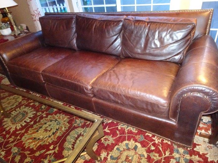 Century Leather Nail Head Sofa & Matching Recliner