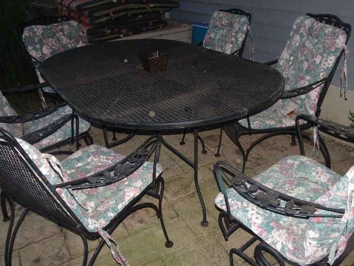 Pelican Pools Wrought Iron Outdoor Dining Table with 6 Chairs