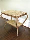 Brass and onyx 2-tier oblong side table