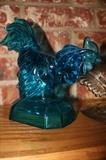 Vintage Blue Glass Rooster