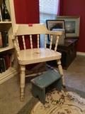 Solid wood captain's chair and primitive wood stool