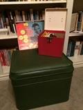 Vintage record albums and storage bins, 45's and LP's