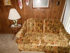 Vintage love seat, lamp & lamp table