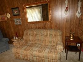 Plaid neutral color love seat 