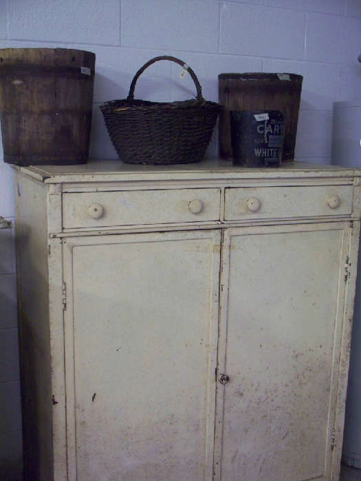 Antique buckets and cabinet