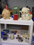 Cute little polka dot piggy pitcher and chicken cookie jar