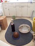 Large Pepsi bottle, 1950's hard hat, ceiling light shade