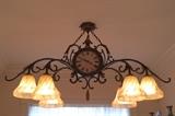 Gold-leaf, gold dusted Fine Art Lamps double- sided clock ceiling fixture