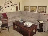 Newer sofa, excellent condition, coffee table, sofa stand, tall ships pictures