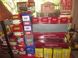 Trains, lots of trains, tracks, houses, accessories, multiple sizes