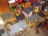 Train table houses and decor