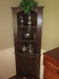  Corner cabinet, antique pewter and silver plate 