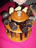 Vintage Lazy Susan Wooden Pipe Stand w/ Glass Tobacco Humidor & Pipes