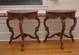 Pair of Antique French Rococo Demilune End Tables w/ Marble Tops