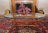 Oval Glass Coffee Table with Brass Base & Scallop Shell Motif