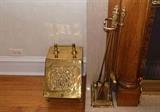 Brass Fireplace Tools Set & Brass Lion's Paw Ash Container (Also Available:  Brass Log Holder & Vintage Billows) 