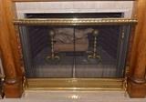 Brass Fireplace Screen w/ Andirons 