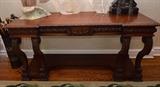 Antique Irish Chippendale Style Mahogany Carved Console Table / Server (with drawers), 6 ft. W x 2'1" D x 3 ft. tall