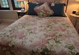 Queen Size Floral Bed Linens (Duvet cover with matching set of decorative pillows, including 2 Euro size pillows), Matches valance in previous photo
