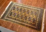 Pakistan Bokhara Area Rug, Golden Background (Approx. 2'8" x 4'3")